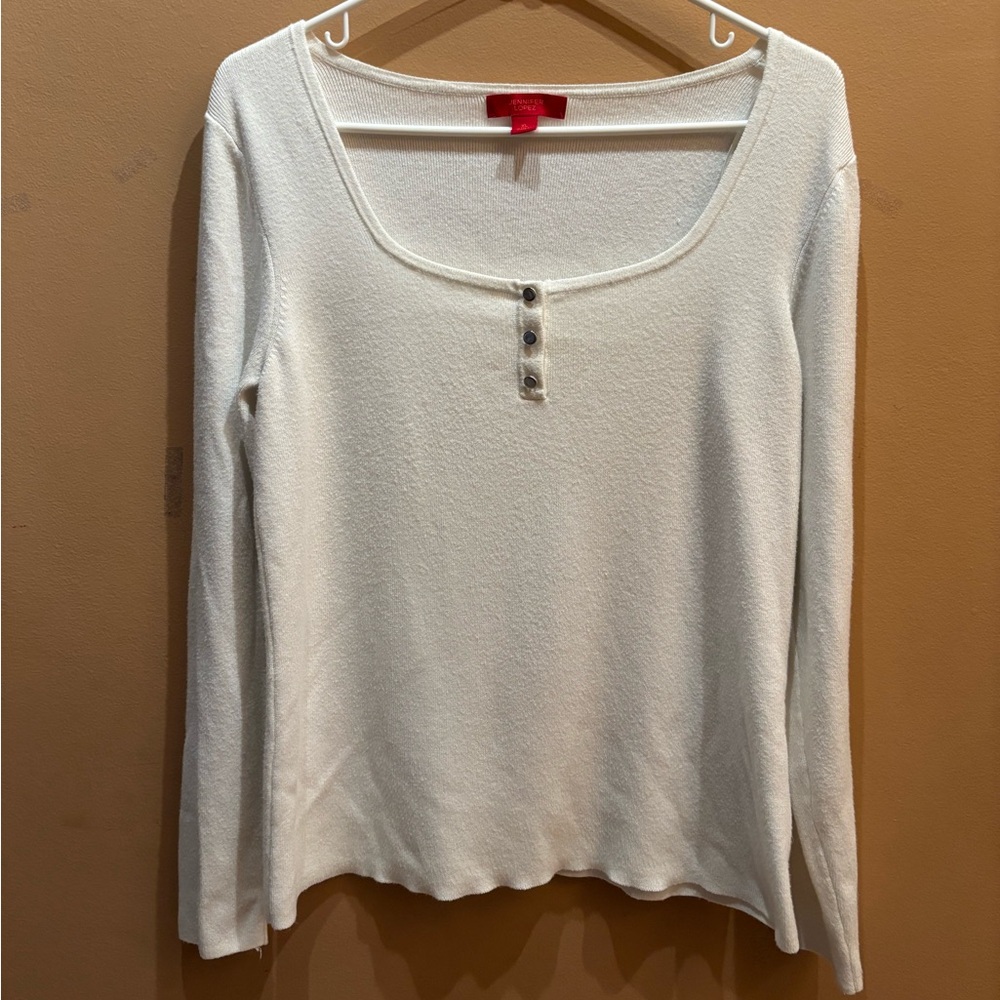 Jennifer Lopez White Long Sleeve Scoop Neck Sweater Size XL